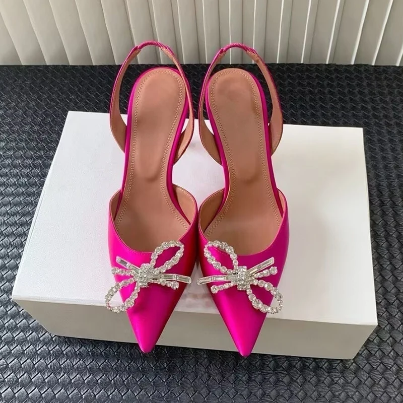 Slip Dress Satin - Босоножки на тонком каблуке с кристаллами